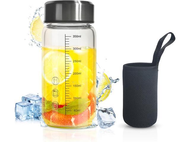 12Oz Glass Water Bottle with Lid and Sleeve,0.15in/3.8mm Thick Glass Shaker Bottles for Protein Mixes,Juicing,Smoothies, Infused...