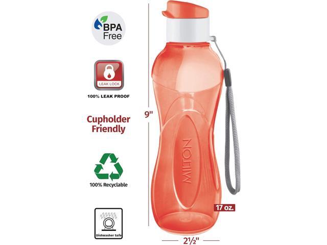 MILTON Water Bottle Kids Reusable Leakproof 17 Oz 4-Pack Plastic Wide Mouth Large Big Drink Bottle BPA & Leak Free with Handle Strap Carrier for...