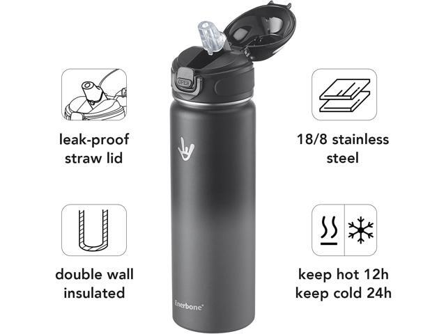 Enerbone Insulated Water Bottle, 24 oz Stainless Steel Water Bottles with Carrying Strap, Double-Wall Vacuum Insulation Thermos, Leakproof Sports...