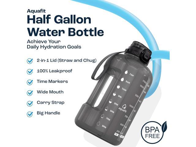 AQUAFIT 64 oz Water Bottle with Time Marker, BPA Free Half Gallon Water Bottle with Straw, Gym Water Bottle with Handle, Gallon Water Jug, Big...
