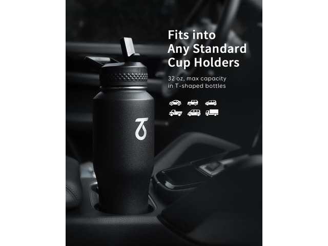 Trebo 32oz Water Bottle Insulated Leakproof (Keep Cold for 48 Hrs),Double Wall Vacuum Stainless Steel Insulated Tumbler Flask Paracord Handle,Straw...