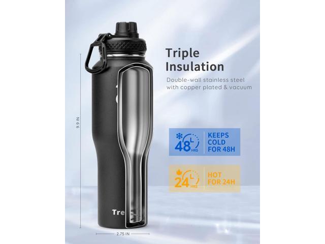 Trebo 32oz Water Bottle Insulated Leakproof (Keep Cold for 48 Hrs),Double Wall Vacuum Stainless Steel Insulated Tumbler Flask Paracord Handle,Straw...