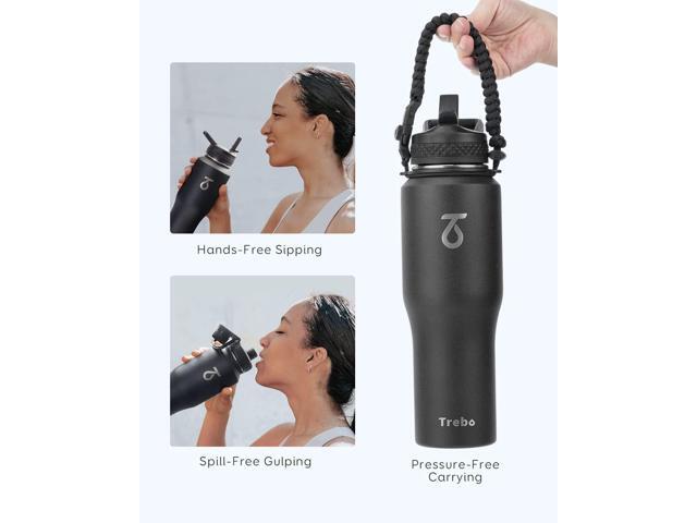 Trebo 32oz Water Bottle Insulated Leakproof (Keep Cold for 48 Hrs),Double Wall Vacuum Stainless Steel Insulated Tumbler Flask Paracord Handle,Straw...