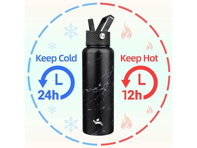 40oz Insulated Water Bottle Stainless Steel Sport Bottles with 3 Lids,Marble Midnight