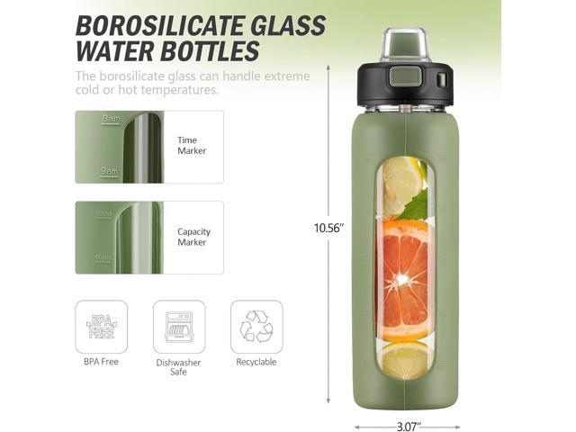Kodrine Water Bottle With Straw and Carry Handle, Glass Water Bottle 24 oz Leak Proof Locking Lid with Soft Silicone Spout, Reusable Drinking Cups...