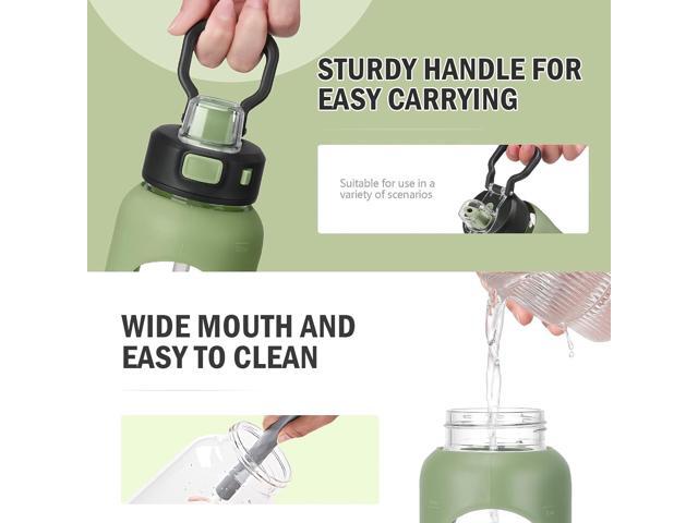 Kodrine Water Bottle With Straw and Carry Handle, Glass Water Bottle 24 oz Leak Proof Locking Lid with Soft Silicone Spout, Reusable Drinking Cups...