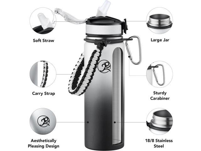 GOSWAG Insulated Sports Water Bottle, 24oz 2 Lids(with Straw/No Straw), Stainless Steel Water Bottles with Paracord Handle, Insulated Thermos with...
