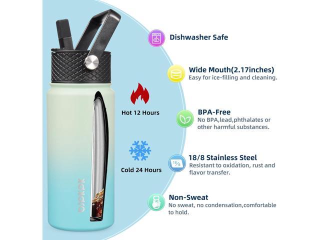 BJPKPK 2 Pack Insulated Water Bottles with Straw Lids, 18oz Stainless Steel Metal Water Bottle with 6 Lids, Leak Proof BPA Free Thermo, Cups,...