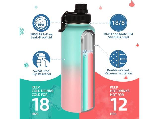Volhoply Insulated Water Bottles Bulk 2 Pack, 40 oz Stainless Steel Sports Bottle with Paracord Handle & Spout Lid,Double Walled Water Thermos with...