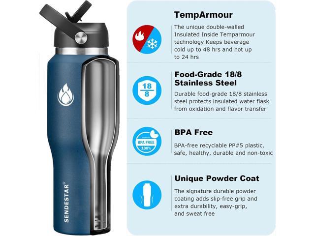 SENDESTAR 40oz Stainless Steel Water Bottle(Cold for 48 Hrs, Hot for 24 Hrs),Double Wall Vacuum Insulated Bottle with Straw Lid, Spout Lid and Flex...
