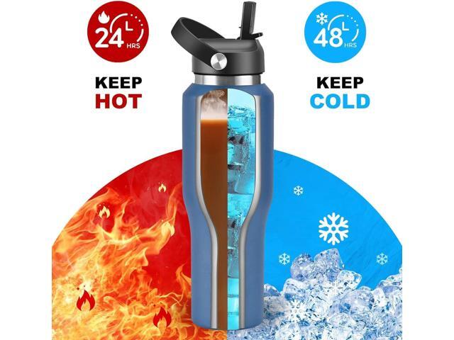 SENDESTAR 40oz Stainless Steel Water Bottle(Cold for 48 Hrs, Hot for 24 Hrs),Double Wall Vacuum Insulated Bottle with Straw Lid, Spout Lid and Flex...