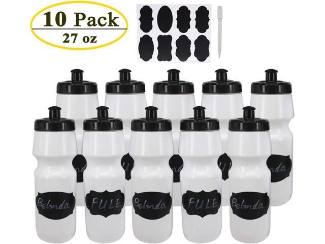 10 Pack 27 oz Sports Water Bottles Sports and Fitness Squeeze Water Bottles BPA Free come with 16 pcs Chalk Labels, 1 Pen(Dishwisher Safe)