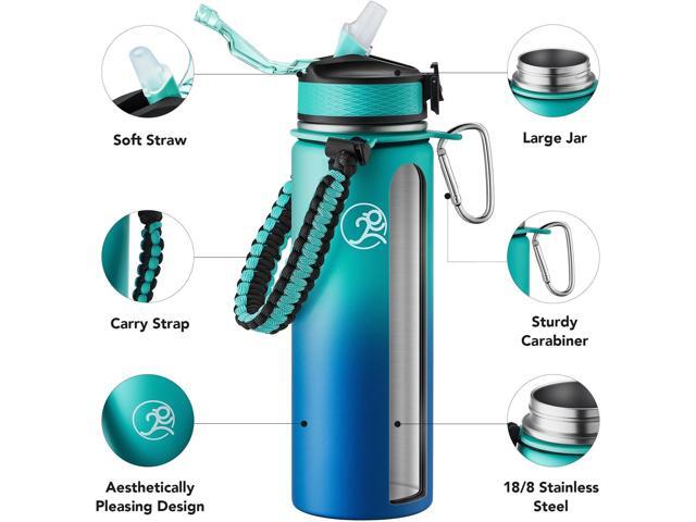 GOSWAG Insulated Sports Water Bottle, 24oz 2 Lids(with Straw/No Straw), Stainless Steel Water Bottles with Paracord Handle, Insulated Thermos with...