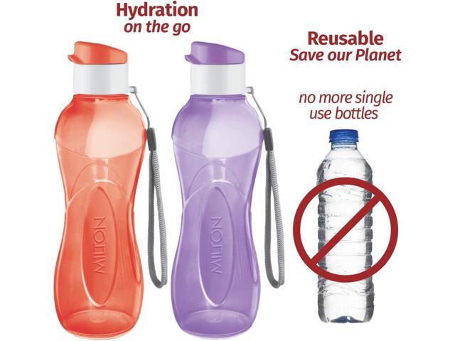 MILTON Water Bottle Kids Reusable Leakproof 17 Oz 4-Pack Plastic Wide Mouth Large Big Drink Bottle BPA & Leak Free with Handle Strap Carrier for...