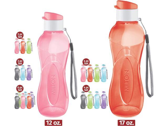 MILTON Water Bottle Kids Reusable Leakproof 17 Oz 4-Pack Plastic Wide Mouth Large Big Drink Bottle BPA & Leak Free with Handle Strap Carrier for...