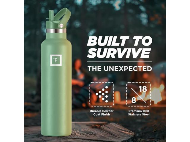 IRON °FLASK Camping & Hiking Hydration Canteens - 3 Lids (Narrow Straw Lid) Leak Proof Vacuum Insulated Stainless Steel - Hot & Cold Double Walled...