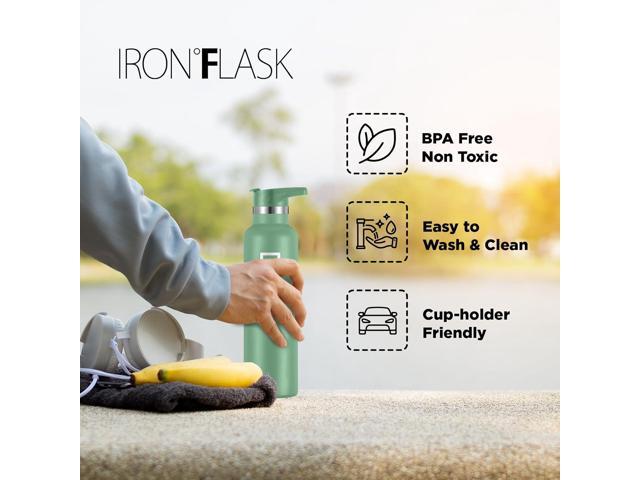 IRON °FLASK Camping & Hiking Hydration Canteens - 3 Lids (Narrow Straw Lid) Leak Proof Vacuum Insulated Stainless Steel - Hot & Cold Double Walled...