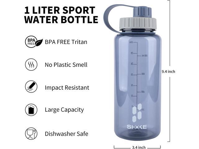 SHOKE 1 Liter Water Bottle, 32oz BPA Free Non-Toxic Tritan Wide Mouth Leakproof Large Sports Water Bottles with Handle, Gym Space Cup For Fitness...