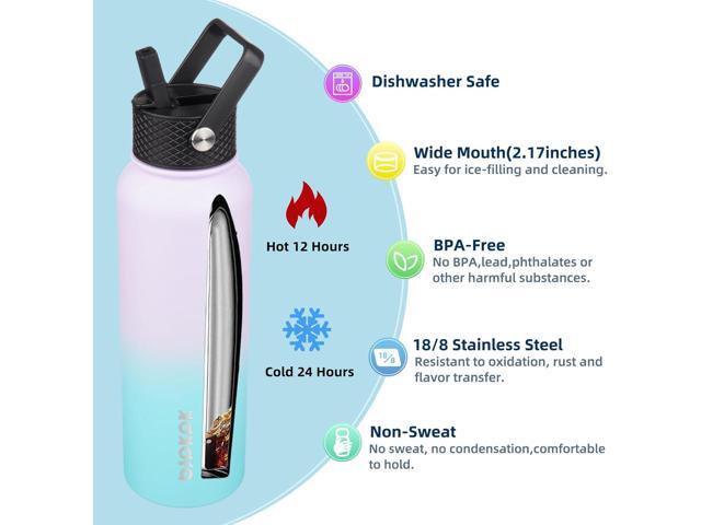 BJPKPK 2 Pack Insulated Water Bottles with Straw Lids, 40oz Stainless Steel Metal Water Bottle with 6 Lids, Leak Proof BPA Free Thermos, Cups,...