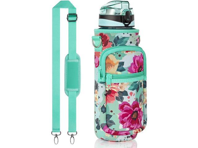 Fimibuke 32 oz Water Bottle with Sleeve - BPA Free Leakproof Sport Large 1L Plastic Motivational Water Bottle with Straw Strap & Insulated Neoprene...