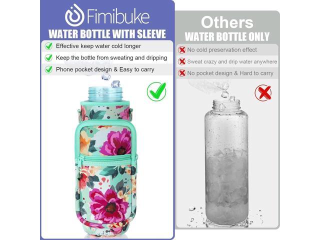 Fimibuke 32 oz Water Bottle with Sleeve - BPA Free Leakproof Sport Large 1L Plastic Motivational Water Bottle with Straw Strap & Insulated Neoprene...