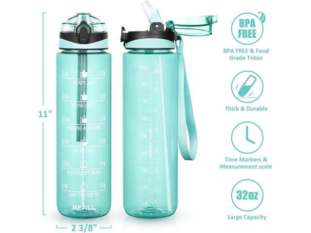 Fimibuke 32 oz Water Bottle with Sleeve - BPA Free Leakproof Sport Large 1L Plastic Motivational Water Bottle with Straw Strap & Insulated Neoprene...