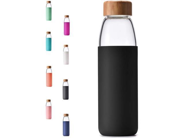 veegoal 18 Oz Borosilicate Glass Water Bottles with Bamboo Lid, BPA-FREE, Non-Slip Silicone Sleeve, and Stainless Steel Leak Proof Lid - Reusable...