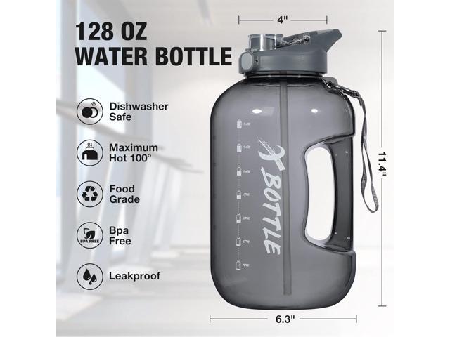 1 Gallon Water Bottle with Straw & Chug lid, BPA Free Dishwasher Safe 128oz Large Water Bottle with Motivational Time Marker and Handle Leak-proof...