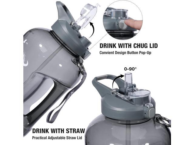 1 Gallon Water Bottle with Straw & Chug lid, BPA Free Dishwasher Safe 128oz Large Water Bottle with Motivational Time Marker and Handle Leak-proof...