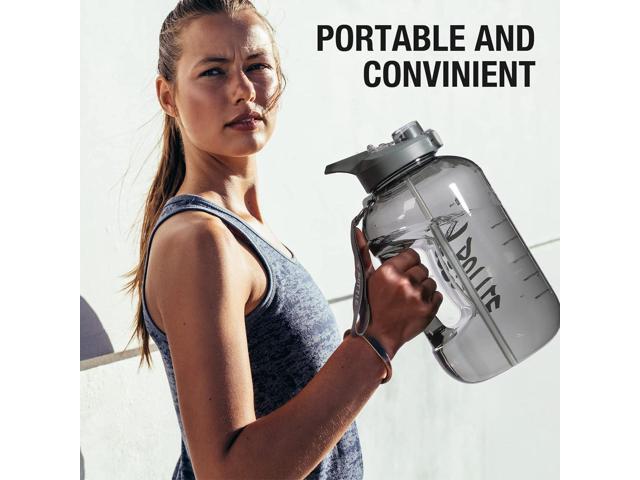 1 Gallon Water Bottle with Straw & Chug lid, BPA Free Dishwasher Safe 128oz Large Water Bottle with Motivational Time Marker and Handle Leak-proof...