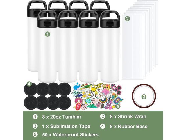 8 Pack 20oz Sublimation Tumbler Set Triple-Insulated Stainless Steel Sports Water Bottle with Straw Lid Blank Sublimation Cup with DIY Stickers,...