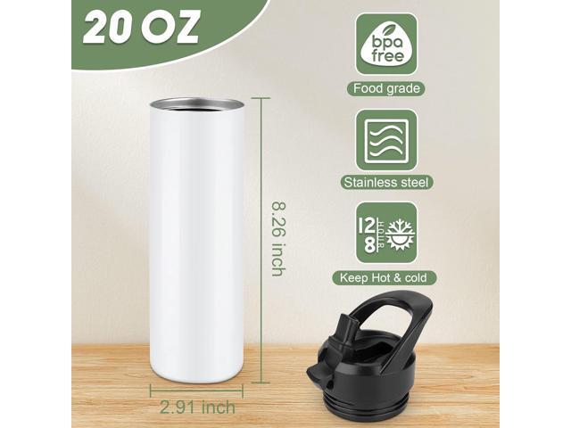 8 Pack 20oz Sublimation Tumbler Set Triple-Insulated Stainless Steel Sports Water Bottle with Straw Lid Blank Sublimation Cup with DIY Stickers,...