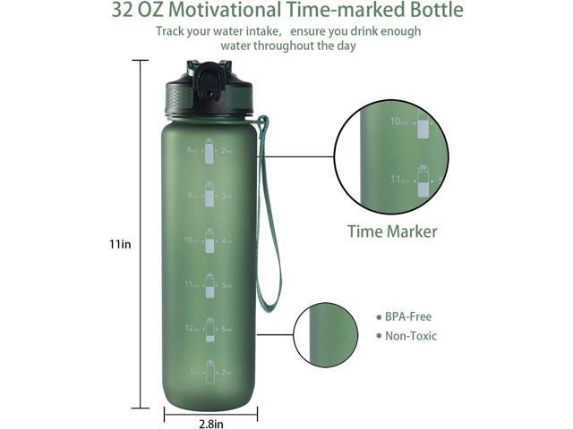 EYQ 32 oz Water Bottle with Time Marker, Carry Strap, Leak-Proof Tritan BPA-Free, Ensure You Drink Enough Water for Fitness, Gym, Camping, Outdoor...