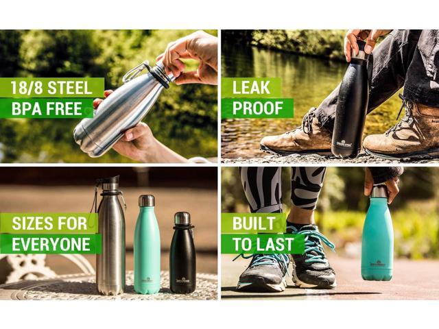 Greens Steel Stainless Steel Water Bottle - 17 oz, Black Vacuum Insulated Double Wall with Screw Lid/Leak Proof Thermal Travel Sports Canteen...