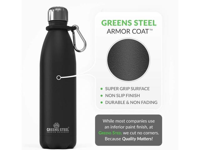 Greens Steel Stainless Steel Water Bottle - 17 oz, Black Vacuum Insulated Double Wall with Screw Lid/Leak Proof Thermal Travel Sports Canteen...