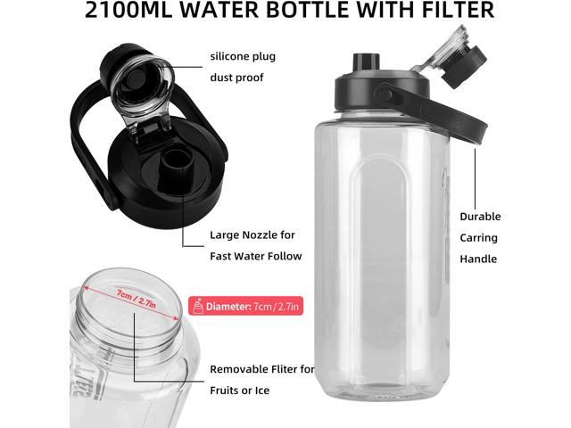 Half Gallon/64oz Water Bottle With Handle, Leak proof with removable strainer, BPA Free Fitness 2L Sports Water Jug, ensure You Drink Enough Water...
