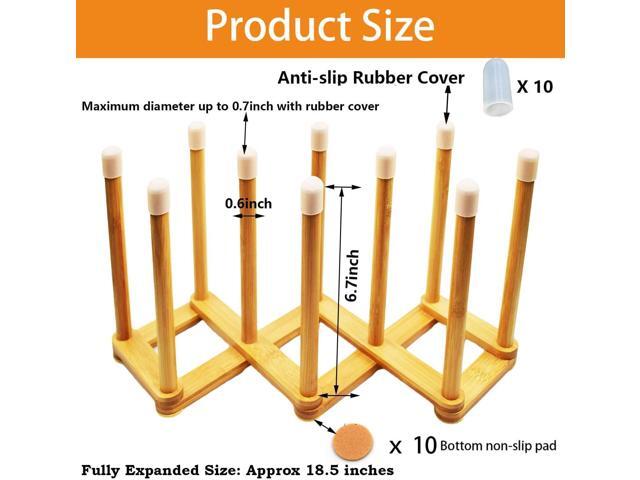 Bamboo Retractable Bottle Drying Rack Cup Dish Drying Racks,Sports Water Bottle and Mug Drainer Stand, Plastic Bag Dryer Rack and Multifunctional...