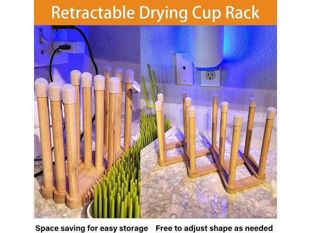 Bamboo Retractable Bottle Drying Rack Cup Dish Drying Racks,Sports Water Bottle and Mug Drainer Stand, Plastic Bag Dryer Rack and Multifunctional...