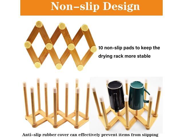 Bamboo Retractable Bottle Drying Rack Cup Dish Drying Racks,Sports Water Bottle and Mug Drainer Stand, Plastic Bag Dryer Rack and Multifunctional...