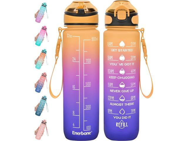 Enerbone 32 oz Water Bottle with Times to Drink and Straw, Motivational Drinking Water Bottles with Carrying Strap, Leakproof BPA & Toxic Free,.