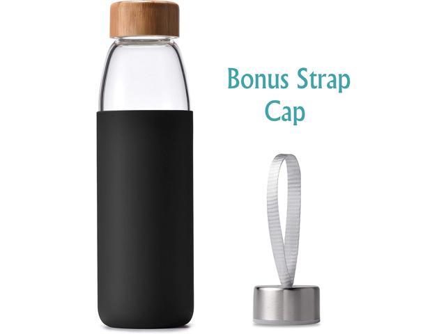 veegoal 18 Oz Borosilicate Glass Water Bottles with Bamboo Lid, BPA-FREE, Non-Slip Silicone Sleeve, and Stainless Steel Leak Proof Lid - Reusable...