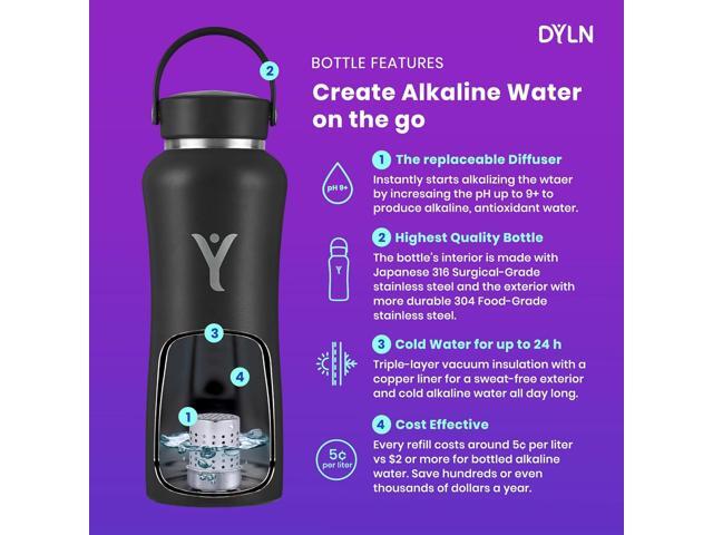 DYLN Alkaline Water Bottle Portable Hydrogen Water Bottle Creates Hydrogen-Rich Water up to 9.5 pH Vacuum Insulated Stainless Steel Keeps Water...