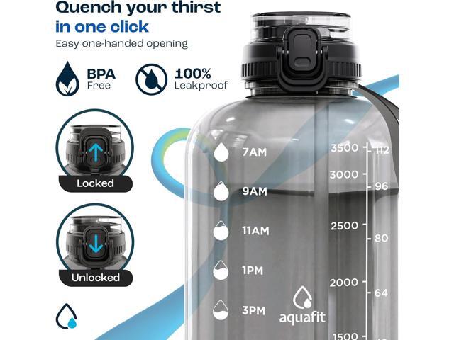AQUAFIT 1 Gallon Water Bottle with Time Marker - Straw & Chug Lid - BPA Free Gym Water Bottle with Straw - Big Gallon Jug (Gray, 128 oz - 2in1 Lid)