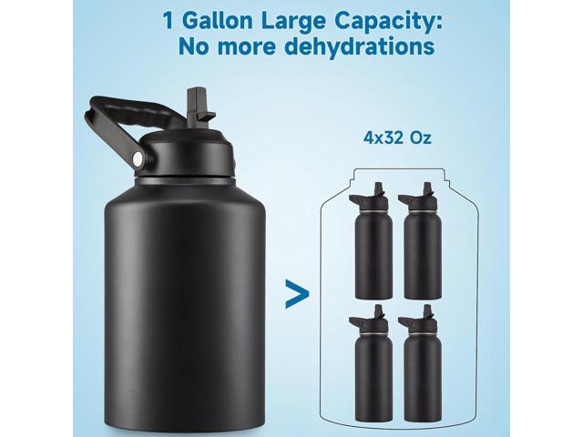 Half Gallon Insulated Water Bottle Jug with Straw, 64 oz Large Stainless Steel Sports Metal Water Flask with Handle, Thermal Water Cup Mug with 2...