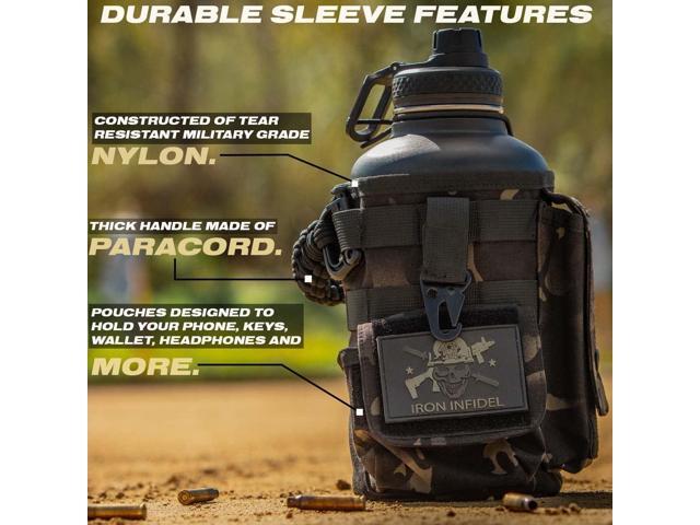 Iron Infidel Battle Bottle - Half Gallon Insulated Water Bottle with Paracord Handle - Large 64 oz Stainless Steel Water Jug & Rugged, Removable...