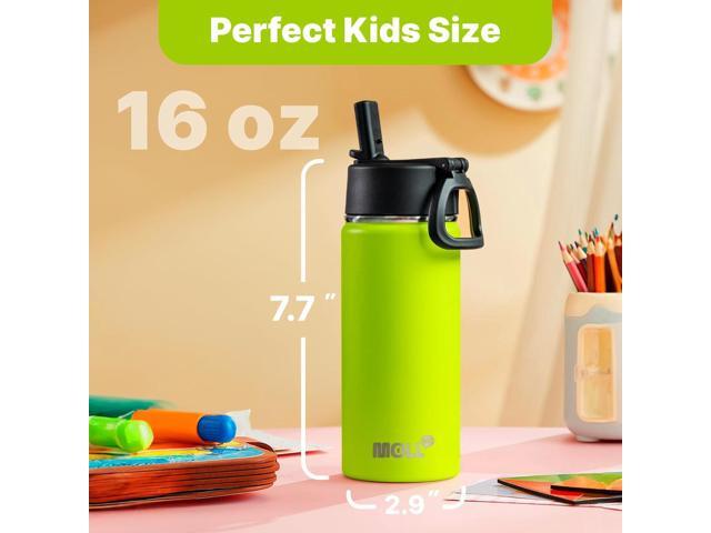 Kids Insulated Water Bottle with Straw-16 oz Stainless Steel Double Wall Vacuum Wide Mouth Sports Water Bottles for School, Metal Water Flask for...