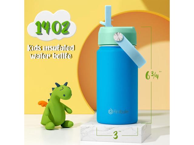 Fimibuke Kids Insulated Water Bottle, 14oz BPA FREE Double Wall Vacuum Tumbler 18/8 Stainless Steel Leak Proof Kids Cups with Straw Metal Water...