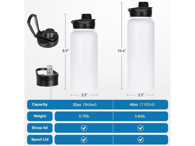 VEGOND 32 oz Insulated Water Bottle Bulk Stainless Steel Metal Water Bottles with Leak Proof Straw Lid & Spout Lid, Wide Mouth Double Walled Vacuum...