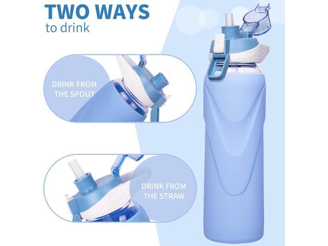 32 oz Sports Glass Water Bottle with Straw & Silicone Sleeve Reusable BPA-free Borosilicate Glass Drinking Bottle with Flip Top Lid & Handle Wide...
