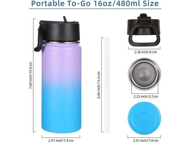 Volhoply 16 OZ Kids Water Bottle Bulk 4 Pack,Insulated Sports Bottles with Straw Lid,Stainless Steel Bottle with Handle Keep Cold,Double Wall...
